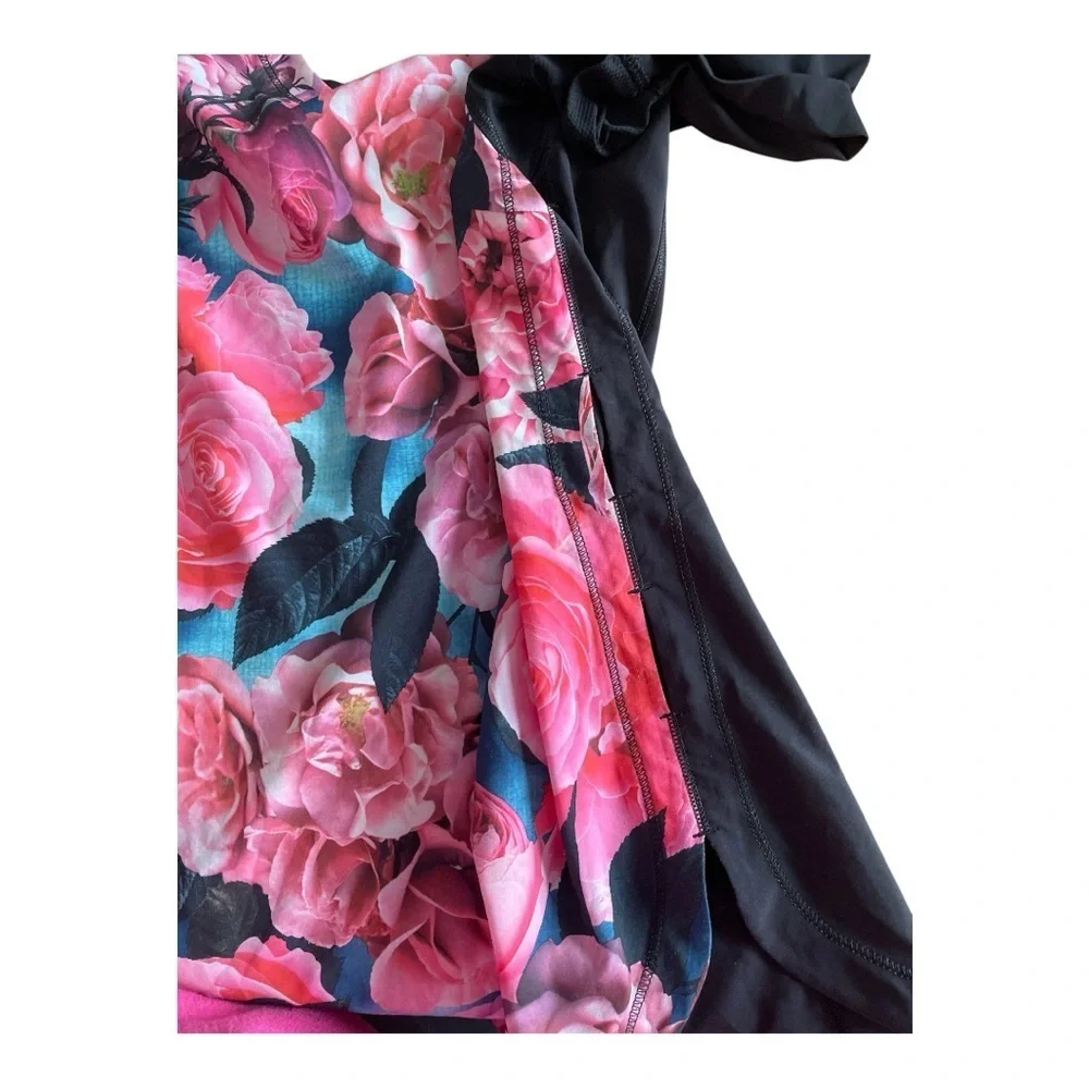 lululemon athletica Pink and Black Floral Short Sleeve Top